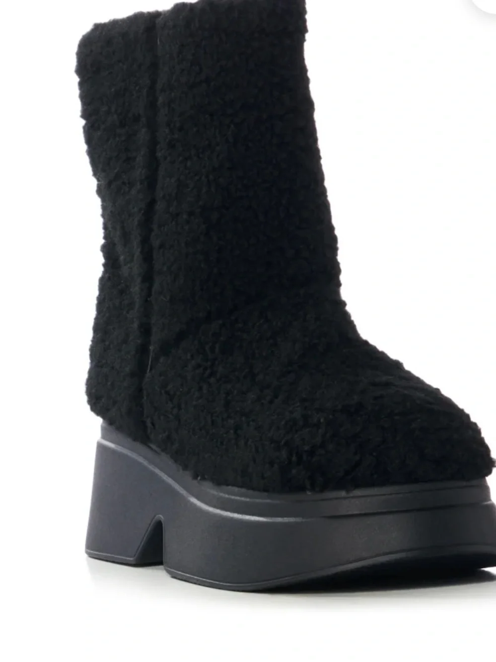 Women’s Black Faux-Sherpa Platform Ankle Boots